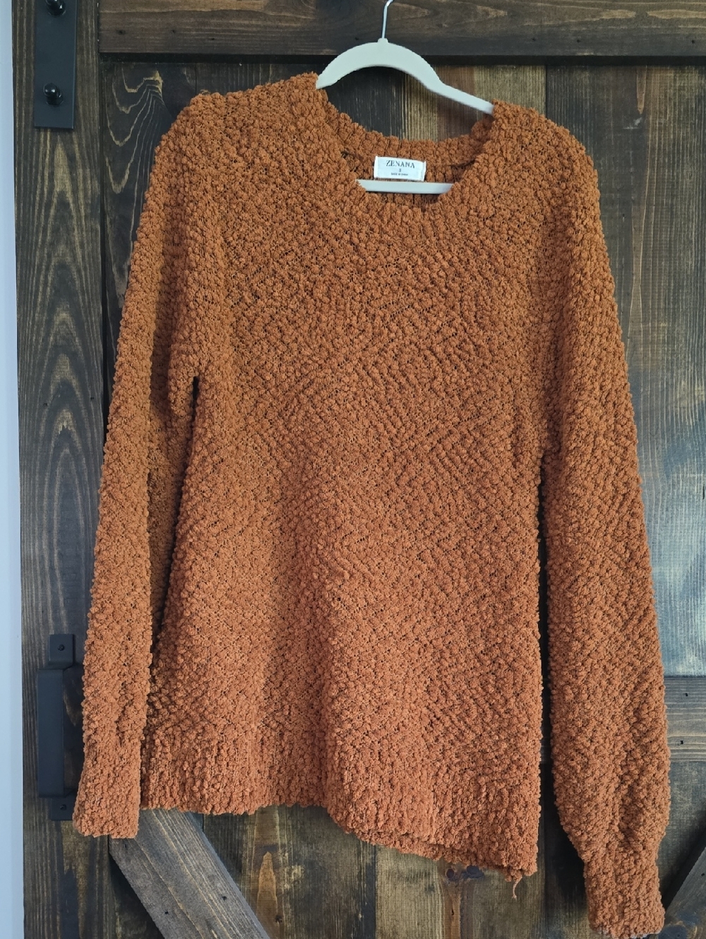 Zenana Textured Rust Scoop Neck Sweater